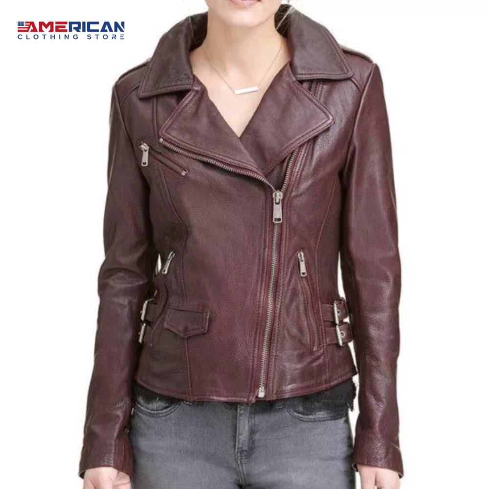 Women Burgundy Leather Jacket