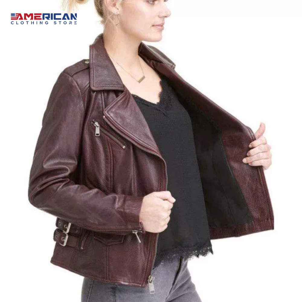 Women Burgundy Leather Jacket